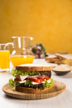 Beyaz tabakta hindi göğsü sandviç.