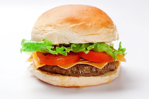 白色背景上的芝士汉堡沙拉 — 图库照片