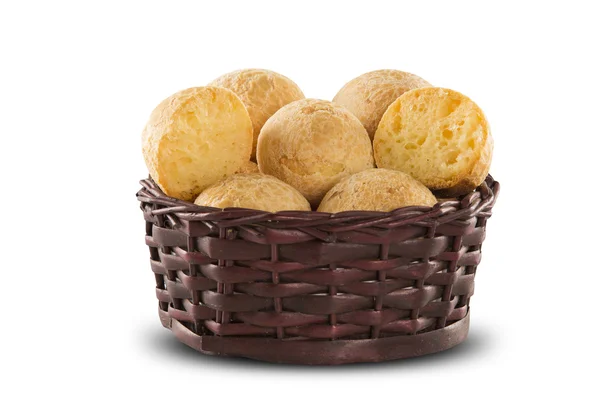 Pães de queijo brasileiros. Café de mesa de manhã com queijo, pão e frutas — Fotografia de Stock