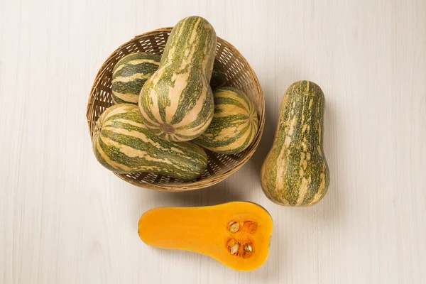 Some Paulistan pumpkins in a basket over a White Background. — Stock Photo, Image
