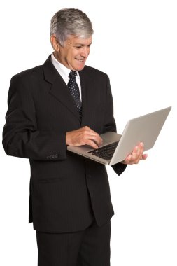 tablet bilgisayar ile işadamı portresi.