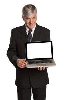 tablet bilgisayar ile işadamı portresi.