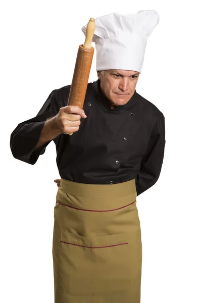 Chef-kok koken met een deegroller. — Stockfoto