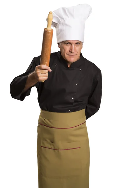 Chef cooking with a rolling pin. — Stock Photo, Image