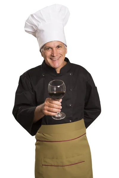 Chef segurando copo de vinho — Fotografia de Stock
