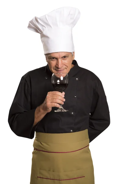 厨师举行葡萄酒玻璃 — 图库照片