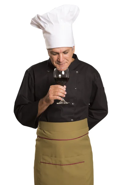 Chef in possesso di bicchiere di vino — Foto Stock