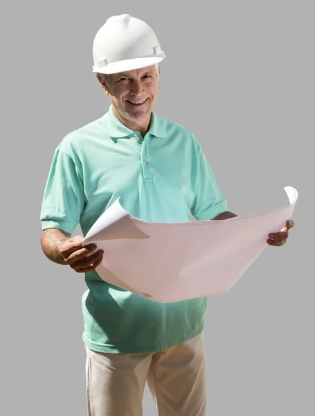 Construction Project Male Architect Checking The Blueprints — Stock Photo, Image
