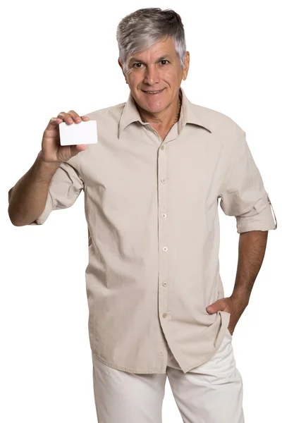 Happy Mature Businessman Showing Blank Visiting Card. — Stock Photo, Image