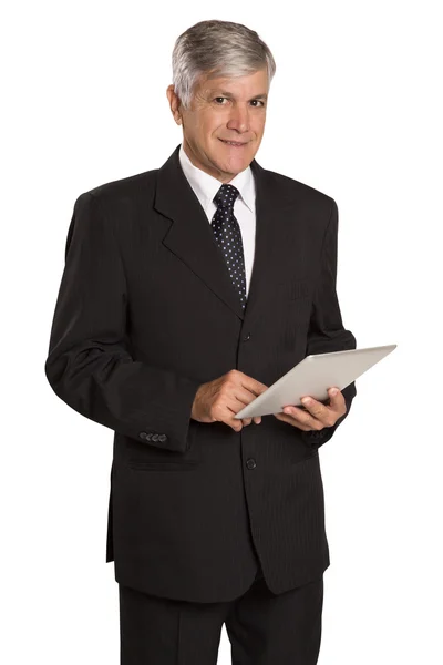 Πορτρέτο ενός επιχειρηματία με έναν υπολογιστή δισκίο. — Φωτογραφία Αρχείου