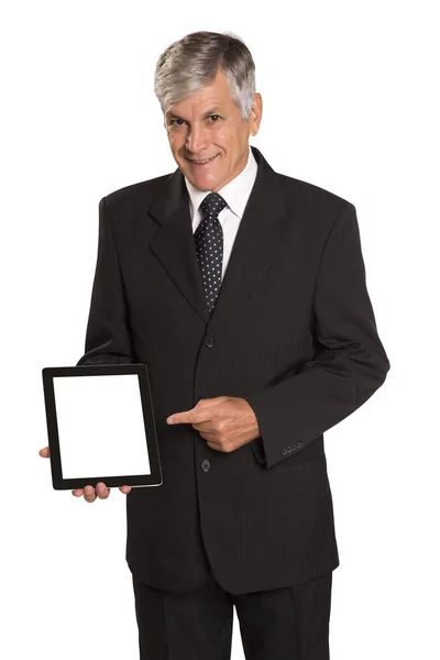Πορτρέτο ενός επιχειρηματία με έναν υπολογιστή δισκίο. — Φωτογραφία Αρχείου