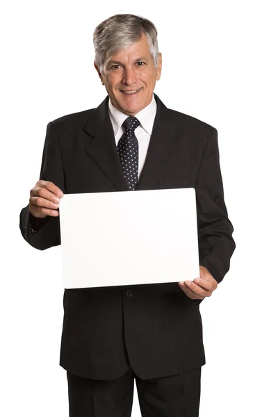 Retrato de feliz sonriente joven hombre de negocios mostrando la señal en blanco —  Fotos de Stock