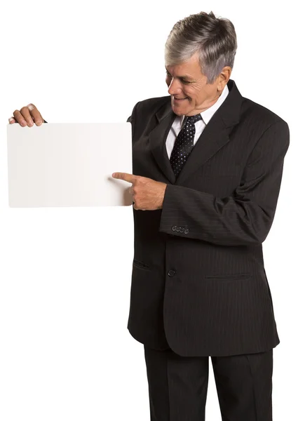 Retrato de feliz sonriente joven hombre de negocios mostrando la señal en blanco —  Fotos de Stock