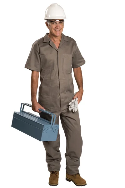 Retrato de larga duración de un joven trabajador de la construcción . — Foto de Stock