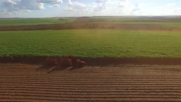 récolte de canne à sucre par temps ensoleillé au Brésil - vue aérienne 