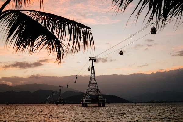 Cable way at sunset — Stock Photo, Image