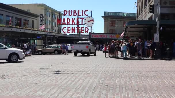Κέντρο Pike Place δημόσια αγορά στο Seattle, Wa — Αρχείο Βίντεο