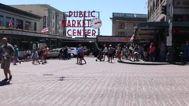 Pike Place Public Market Center em Seattle, WA — Vídeo de Stock