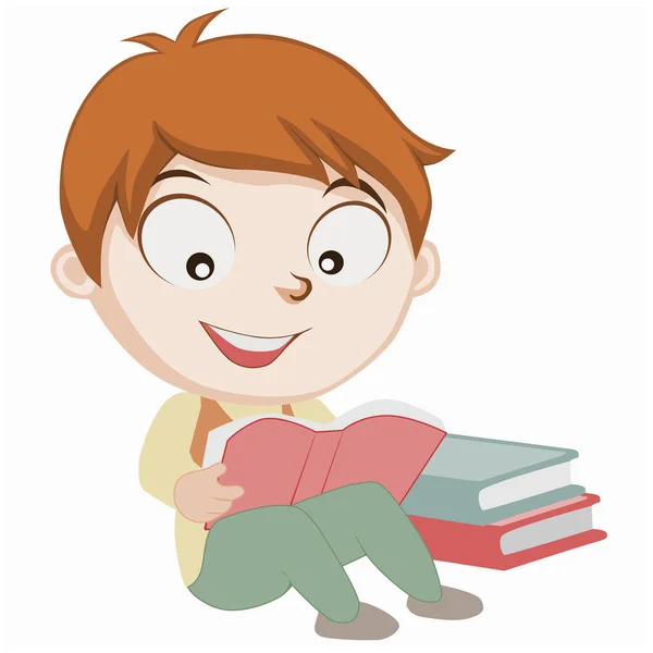 Een Jongen Leest Een Boek — Stockvector