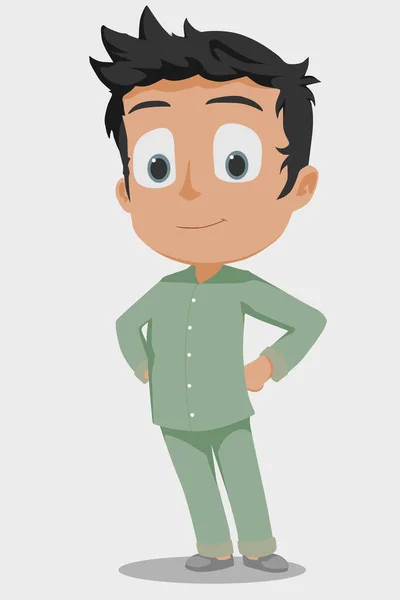 Yeşil pijama giyen bir çocuğun resmi.