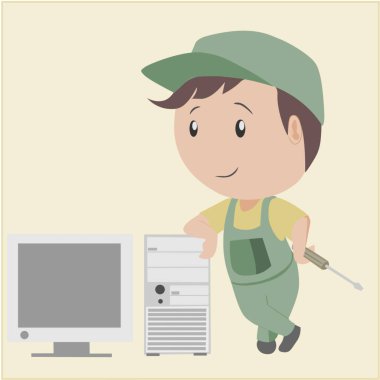 Bir teknisyen bilgisayarı tamir ediyor.