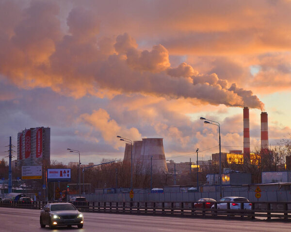 Moscow, Russia, January 5, 2020: Thermal power station at Aminyevskoye highway