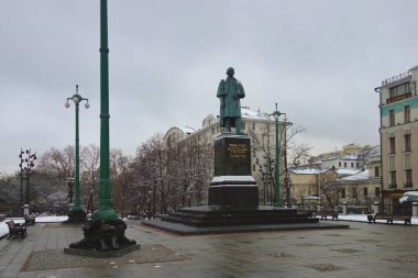 Moskova, Rusya 23 Kasım 2020: Nikolai Gogol Anıtı