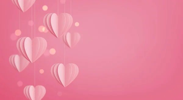 Gerçekçi pembe kalplerle donatılmış bir arka plan. Kalplerin hareket bulanık etkisi. Bokeh etkisi. Sevgililer Günün kutlu olsun. Vektör illüstrasyonu.