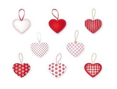 Vektör kalpler kümesi. Sevgililer Günü için tasarım öğeleri. Beyaz arka planda izole edilmiş el yapımı kalpler koleksiyonu.