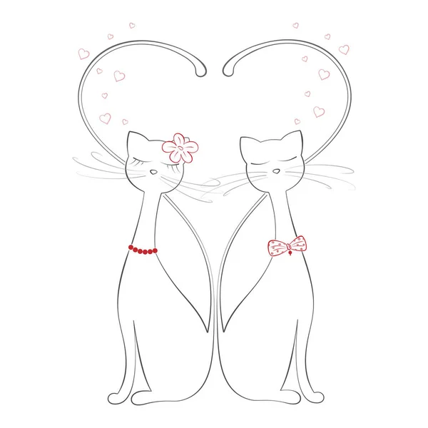 Sevgililer günü kartı. Aşık kediler. Özet çizimi.