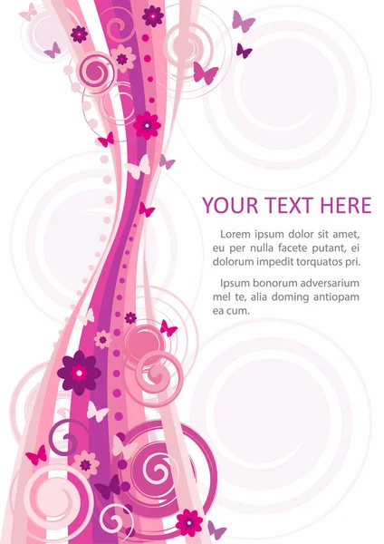 Bukleli, çiçekli ve kelebekli soyut vektör arkaplanı.