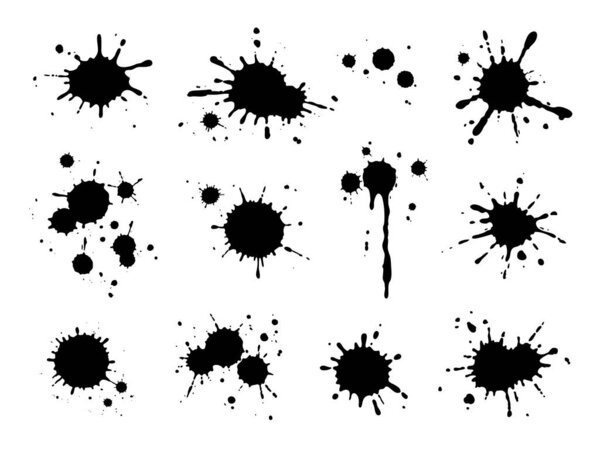 Set of paint splashes, black blots, spots. Decorative elements for your design. Vector illustration.