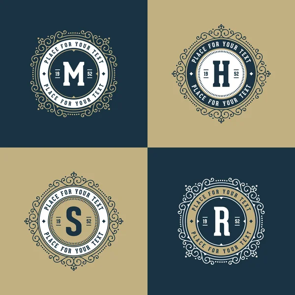 Set monogramma blu e oro — Vettoriale Stock