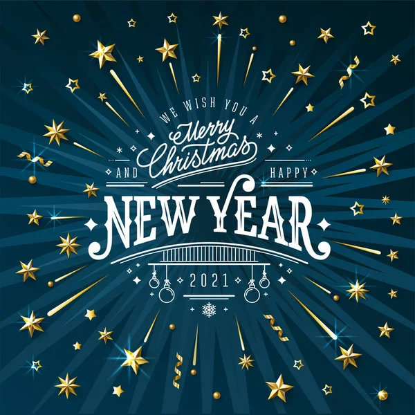 Feliz Navidad y Feliz Año Nuevo vector azul ilustración — Vector de stock