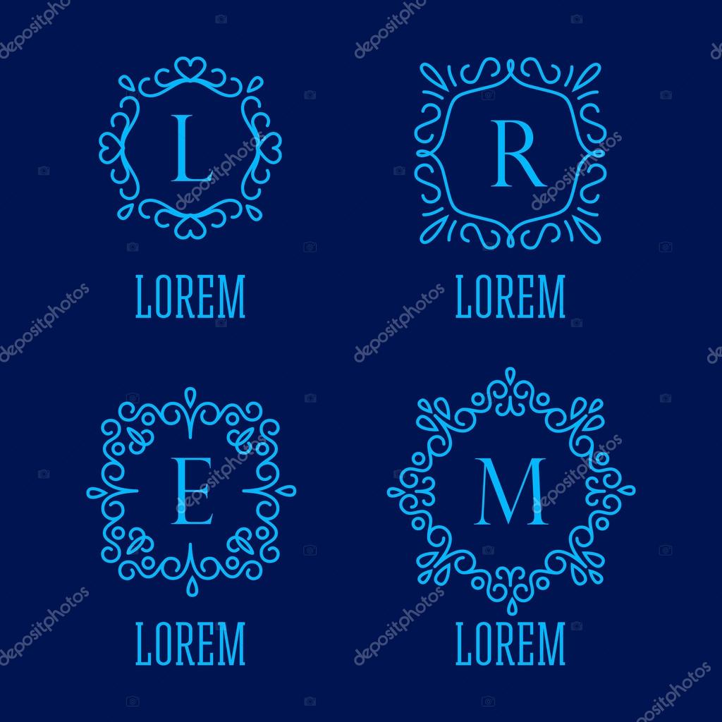 Monogram Logos Set on Dark Blue Background