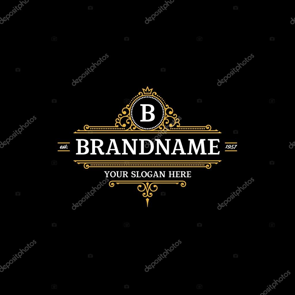 Logo template calligraphic elegant ornament lines. Sign for Restaurant, Royalty, Jewelry, Boutique, Cafe, Hotel, Heraldic.
