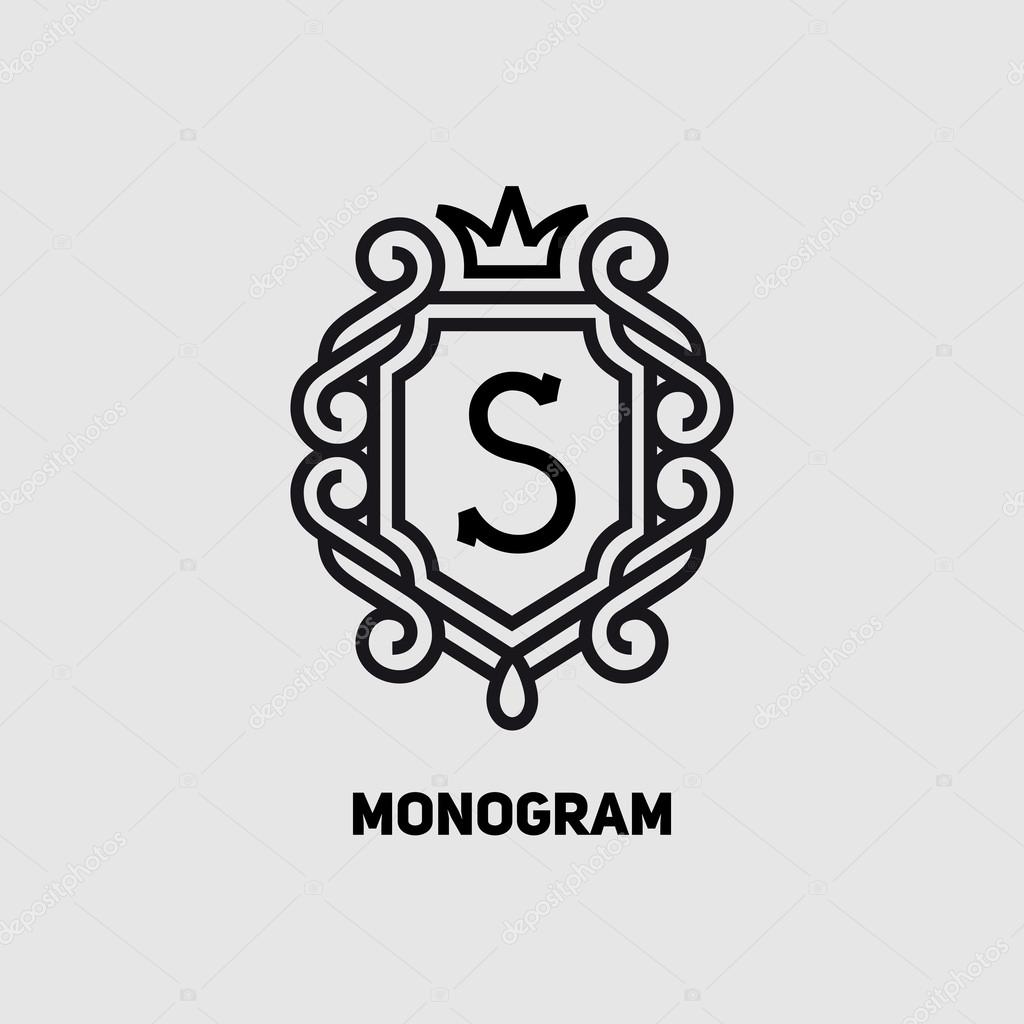 Elegant monogram design template with letter S and crown. Vector illustration.