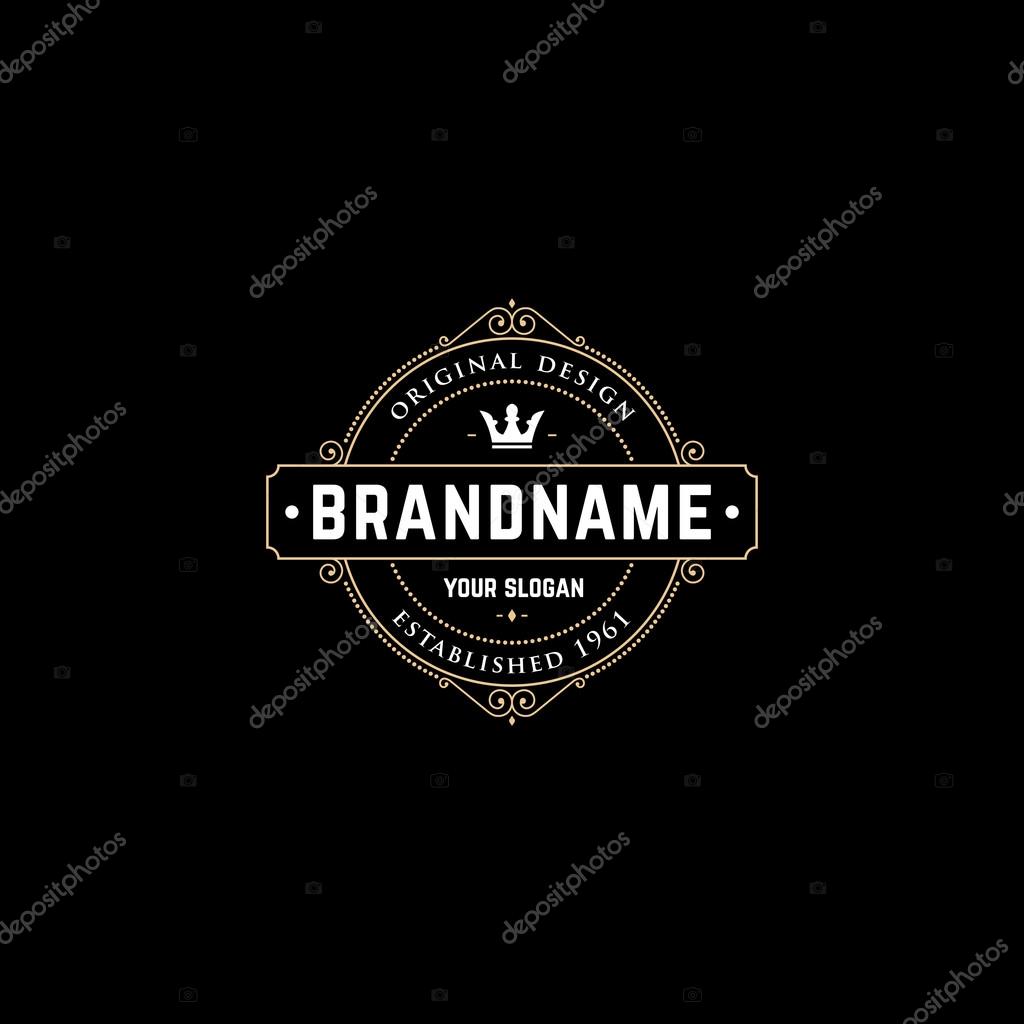 Logo template calligraphic elegant ornament lines with crown. Sign for Restaurant, Royalty, Jewelry, Boutique, Cafe, Hotel, Heraldic.