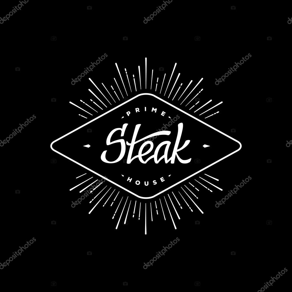 Label steak with hand lettering. Retro design. Starburst.
