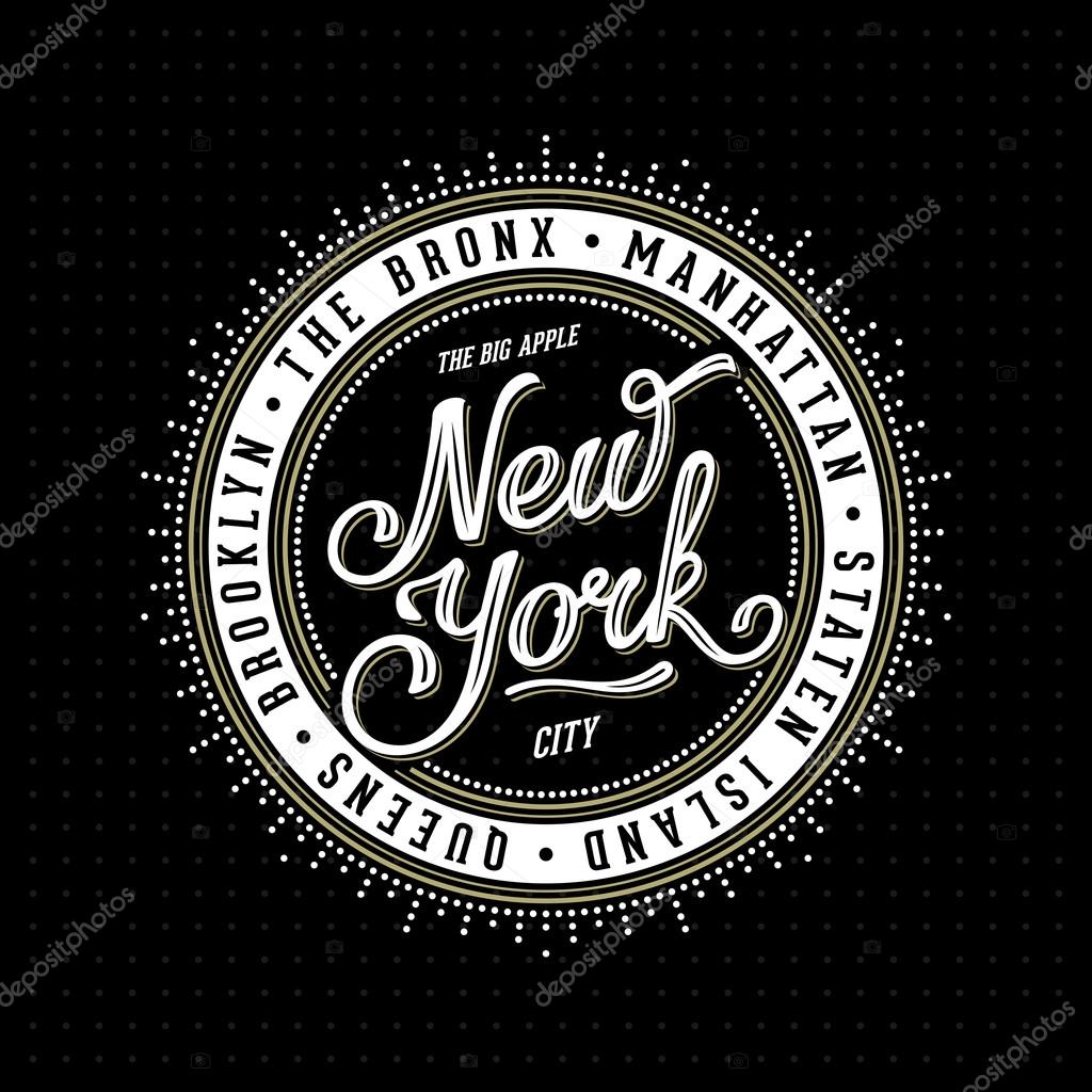 Vintage hipster frame with lettering New York City Brooklyn, Manhattan, Queens, Bronx, Staten Island for your poster, badge, t-shirt apparel print. Vector Illustration.