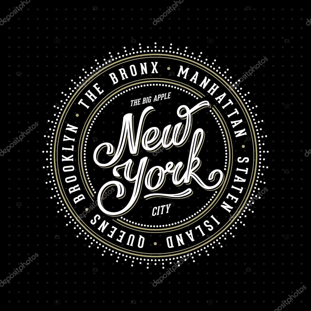 Vintage hipster frame with lettering 'New York City, Brooklyn, Manhattan, Queens, Bronx, Staten Island' for your poster, badge, t-shirt apparel print. Vector Illustration.