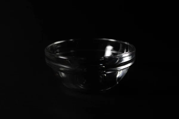 Glass Sauce Bowl Black Background Close — Stock Photo, Image