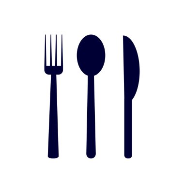  Beyaz bir arka planda çatal, kaşık ve bıçak seti. Vektör illüstrasyonu.