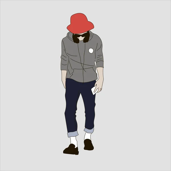 Vector Illustration Kpop Street Fashion 약자이다 한국인의 길거리 아이돌 청바지와 — 스톡 벡터