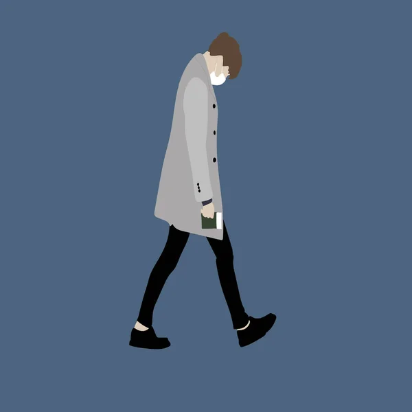 Kpop大街时尚的矢量图解 韩国人的街头偶像Kpop男装的偶像一个穿着灰色外套和黑色裤子 脸上戴着面具的人 — 图库矢量图片