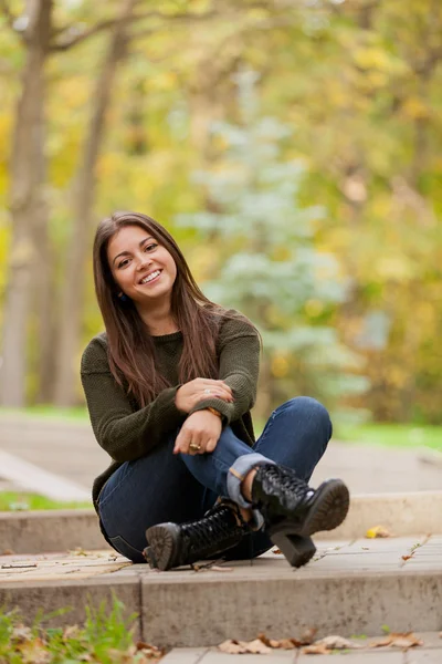 The beautiful girl in black boots — Stock Photo, Image