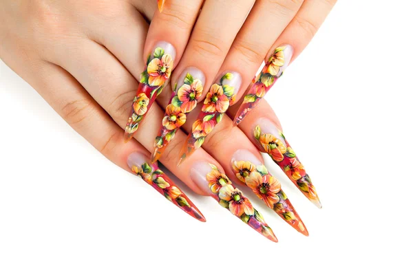 Beauty floral design nails. — Stock Photo, Image