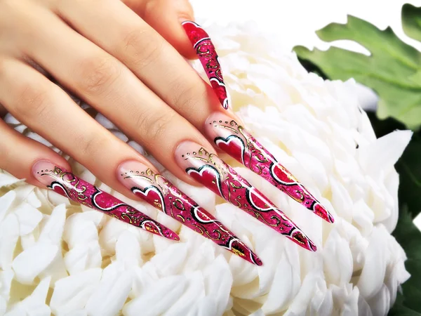 Red design on  nails. — Stock Photo, Image