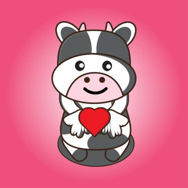 Sevgi gösteren sevimli inek maskotu