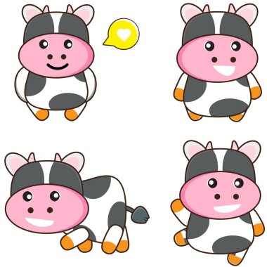 İnek maskotu çizimleri çeşitli stillerde, inek maskotu demeti tasarımı